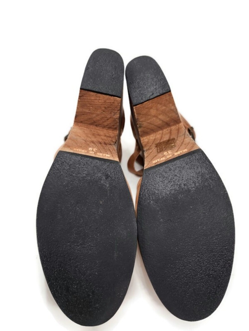 Free People Cedar Tan Smooth Leather Wooden High Heel Platform Clogs - Picture 14 of 14